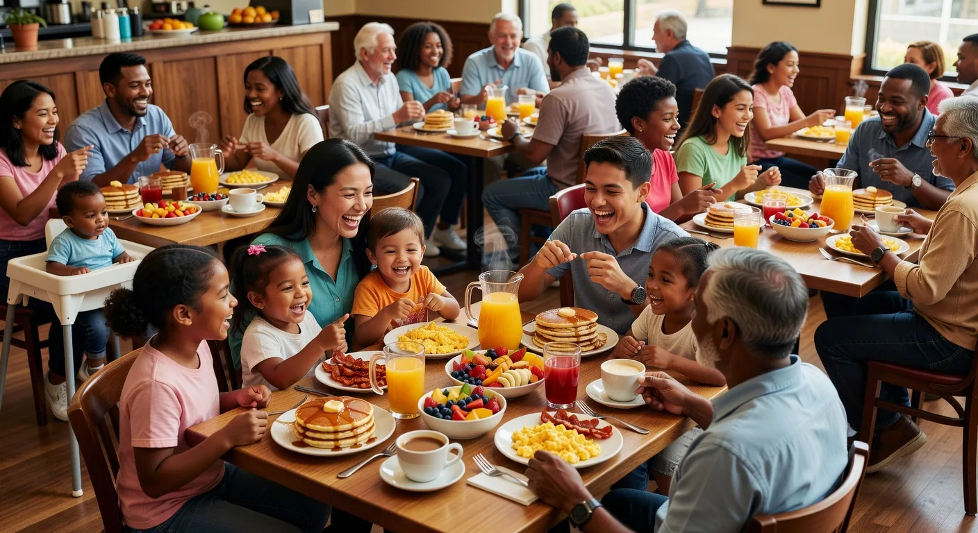 Families enjoying weekend brunch at Roy's Family Cafe