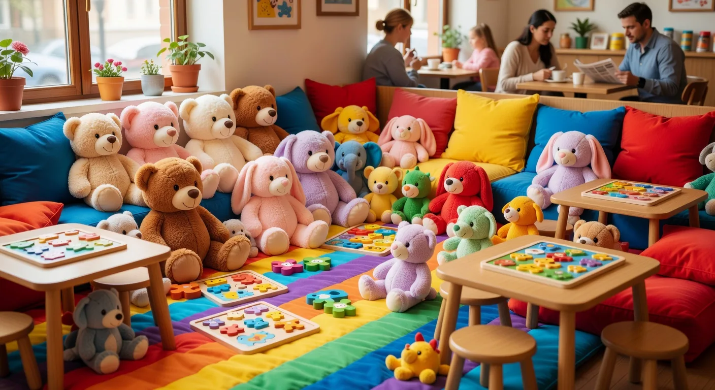 The colorful kids play corner filled with toys and books