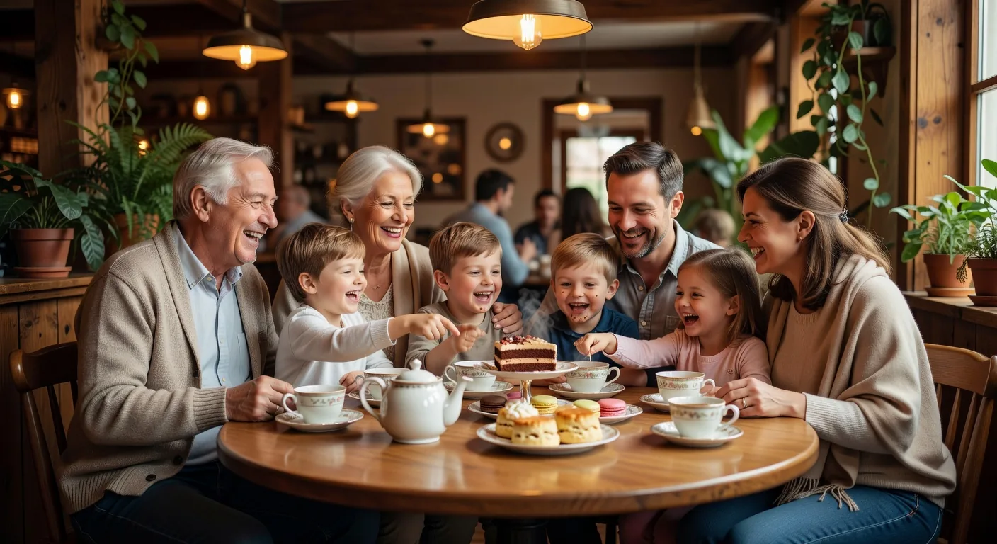 Three generations of a family sharing tea time together